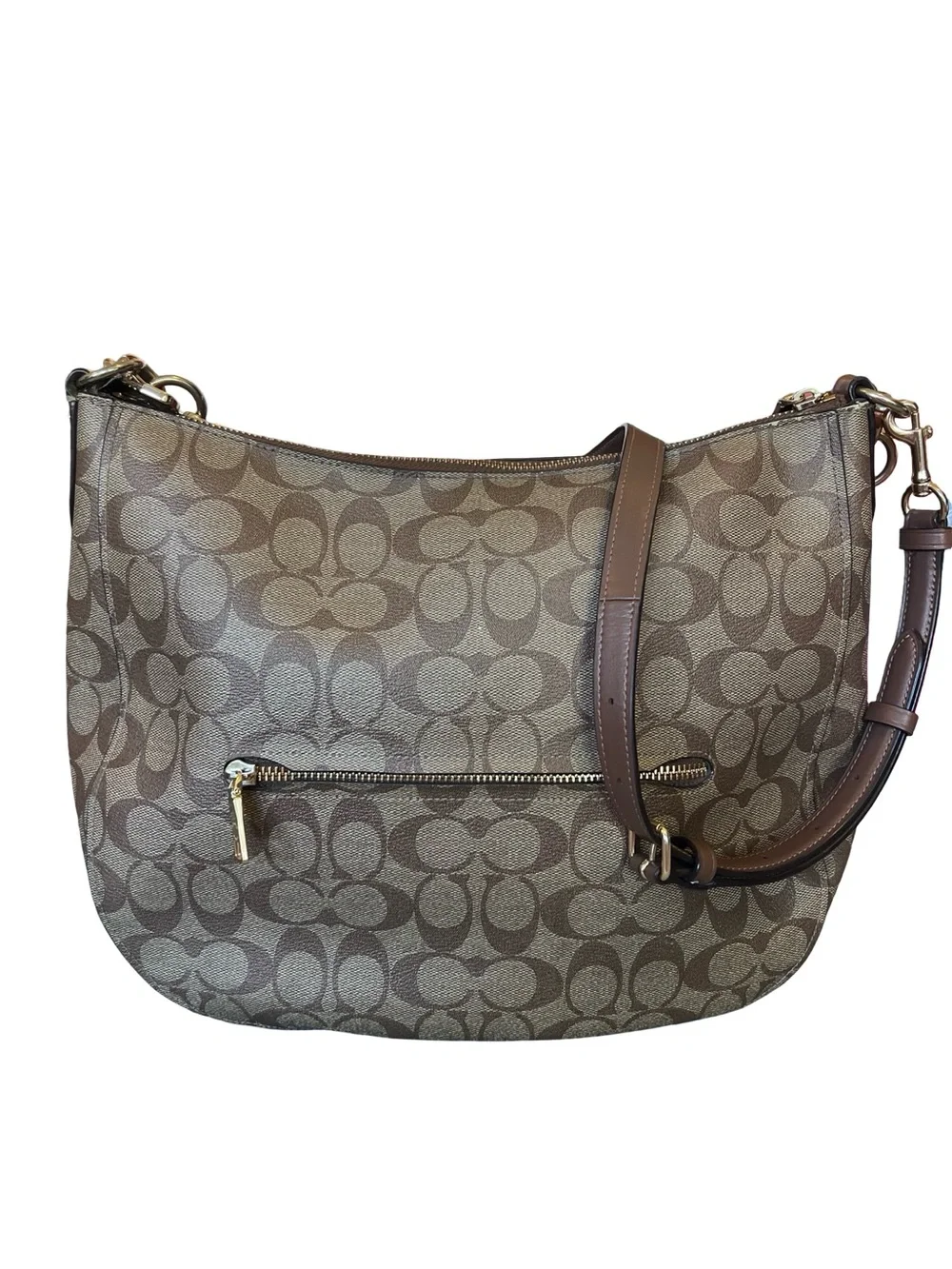 Coach F39527 Women’s Elle Hobo Shoulder Bag Leather Brown Signature Canvas